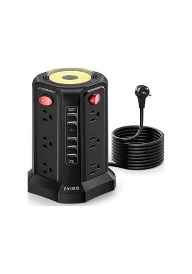 Xuweiwei Passus Power Tower 12 Ac Cikisli 5 Usb Portlu Gece Lambali Surge Protector Zh Black Night Light 11811 Inch