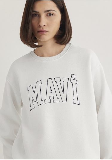 Mavi - Mavi Logo Baskılı Beyaz Sweatshirt 1611192-70057 Beyaz