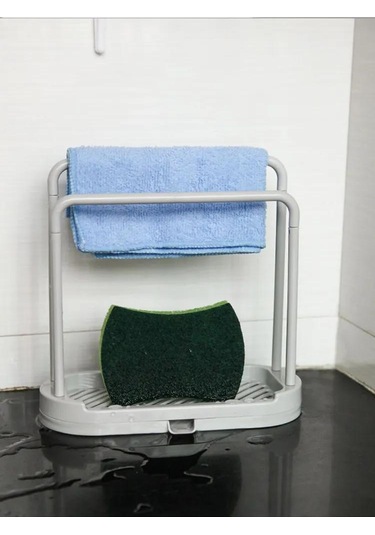 Honmex Beyaz Abs Plastik Mutfak Sponge Ve Sabun Tutucu, Sızıntı Tepsili Organizatör, 20.5x9.5x20.5 Cm, 1 Adet Beyaz