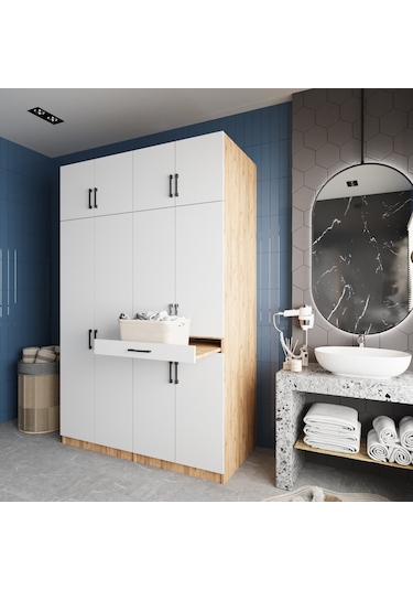 Megan Çamaşır Ve Kurutma Makinesi Dolabı Banyo Dolabı Çam Beyaz Çam - Beyaz
