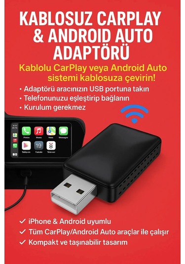 Kablosuz Carplay & Android Auto Adaptörü - Apple Ve Android Cihazlar İçin Evrensel Wireless Carplay Çevirici