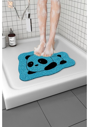 Panda Banyo Paspası Kaymaz Taban Yumuşak Esnek Paspas Islak Zemin Hijyenik Paspas 40x60 Cm Mavi