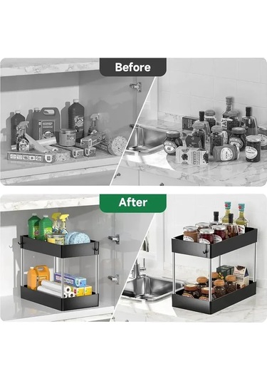 2 Katmanlı Lavabo Altı Depolama Organizatör Çok Amaçlı Raf Banyo Diğer