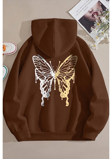 Unisex Butterfly Baskılı Sweatshirt Siyah