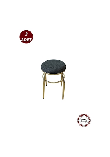 Evko Mobilya Tabure, Bar Taburesi, 2'li Tabure, Gold Ayaklı-siyah