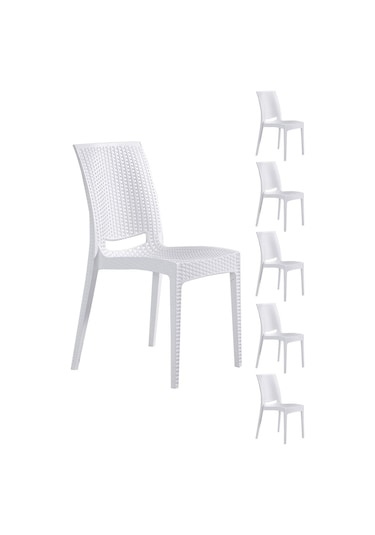 6 Adet Rattan Kolsuz Beyaz Sandalye Balkon Bahçe Teras Beyaz
