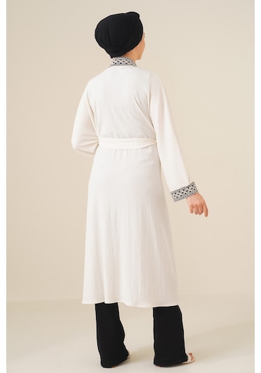 Bigdart 5865 Nakışlı Örme Uzun Kimono - Beyaz 5865bgd19-005-12120 001
