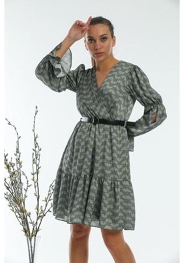 Aymeravm - Desenli Kemerli Elbise - Mck1020Ga Yeşil