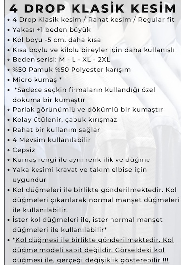 Krem Ekstra Büyük Yaka 4 Drop Rahat Kesim Micro Kumaş Kol Düğmeli Regular Fit Erkek Gömlek - 189-10-dc24w 001