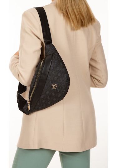 Newish Polo Kadın Desenli Çapraz Omuz Askılı Bel Ve Omuz Çantası - New345 Siyah