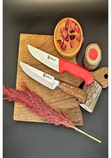 Sürmene Sürlaz Seri Kasap Bıçağı Mutfak Bıçağı Kahverengi - Kırmızı