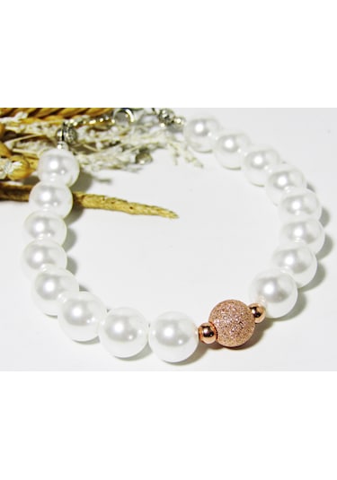 Lilahgümüştr Gümüş Dorika Toplu Yuvarlak İnci Kadın Bileklik