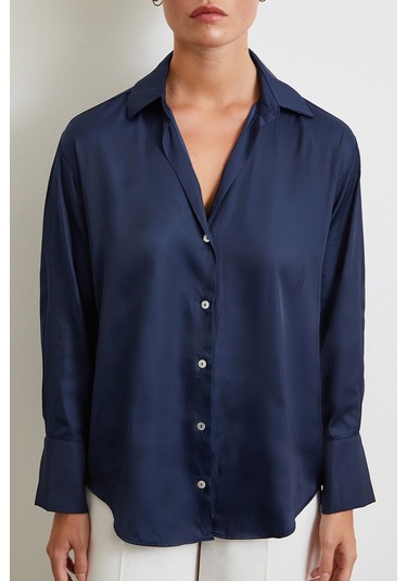 Diagonal Desen Gömlek Lacivert Lacivert