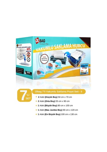 7'li Vakumlu Saklama Poşeti Set-5 Yastık - Elbise-battaniye - Yorgan Ve Döşek Vakumlu Hurç Şeffaf