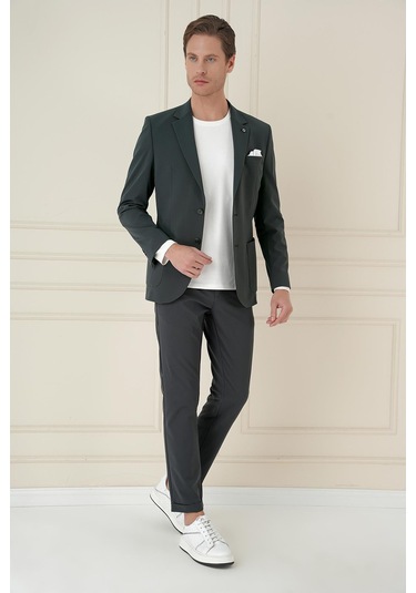 Slim Fit Torba Cep Esnek Spandex Karışımlı Düz Nefti Blazer Ceket C 696 Nefti