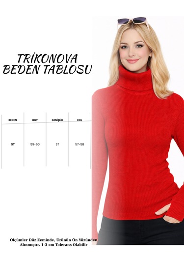 Trikonova Balıkçı Yaka Parmak Detaylı Kırmızı