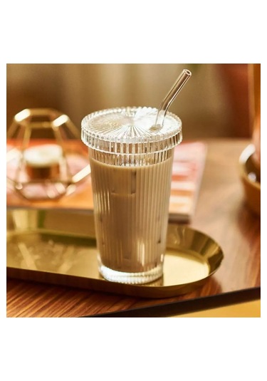 400 Ml Cam Kapaklı Ve Cam Pipetli Şeffaf Bardak Isıya Dayanıklı, Şık Ve Çok Fonksiyonlu Tasarım Cam - Şeffaf