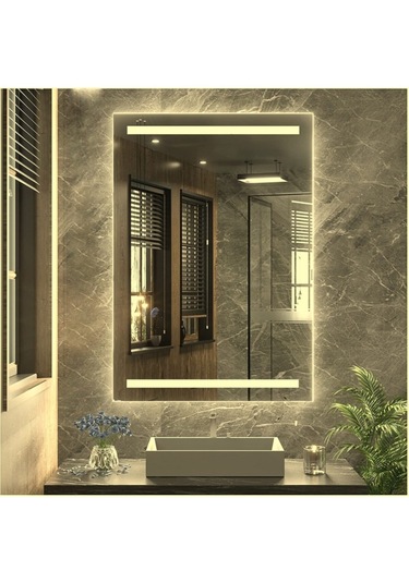 Nuun Dekor 70x50 Günışığı Ledli Kumlamalı Banyo Lavabo Ofis Makyaj Kuaför Aynası Prizli Şeffaf