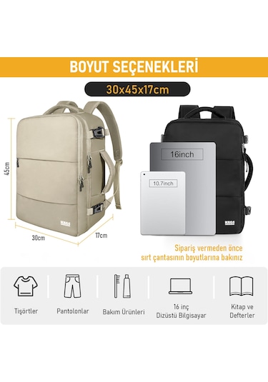 Haegs Laptop Sırt Çantası, Seyahat Çantası Hafif El Çantası Küçük Bavul Valiz, Uçak Onaylı Bagaj Çantası, Erkek Ve Bayan İçin, 15.6 İnç Notebook Dizüstü Bilgisayar Macbook Laptop Çantası, Bej