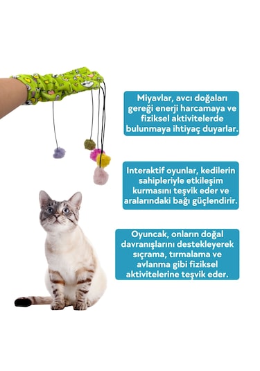 Miyav Sihirli Eldiven Ponponlu Ve Elastik Kedi Oltası