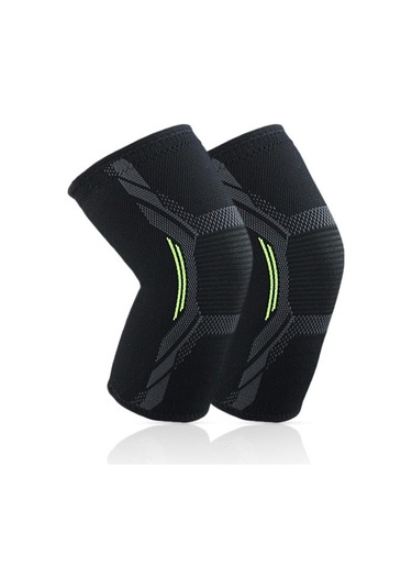 Pazly--2 Adet Spor Diz Desteği Elastik Sıkıştırma Kaymaz Fitness Koşu Bisiklet Diz Pedi Yeni L Siyah