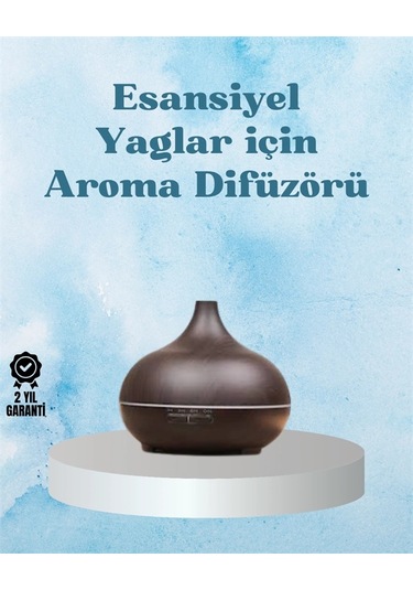 Sessiz Çalışan Aromaterapi Difüzörü 4 Zaman Ayarlı, 7 Renkli Işık Seçeneği