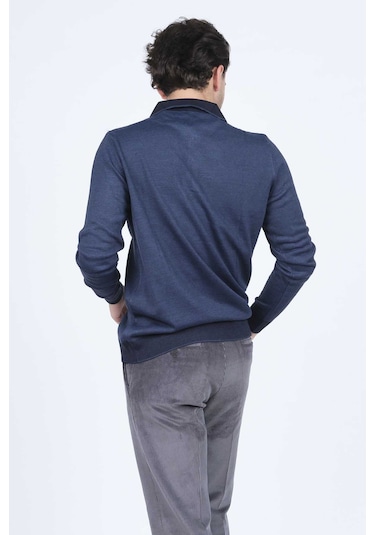 Ateş Triko Erkek Polo Yaka Yün Kazak 6091903 Indigo İndigo