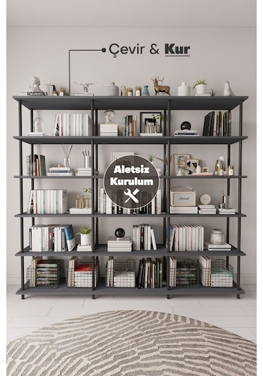 Çevir Kur 200 Cm Antrasit Kitaplık Antrasit