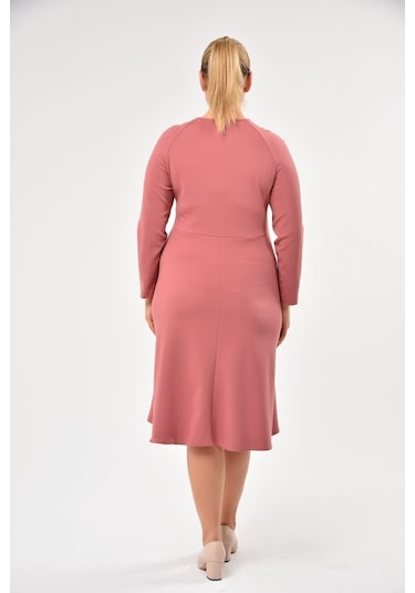 Scuba Göğsü Bağlama Detaylı Uzun Kol Mevsimlik Midi Boy Elbise 001