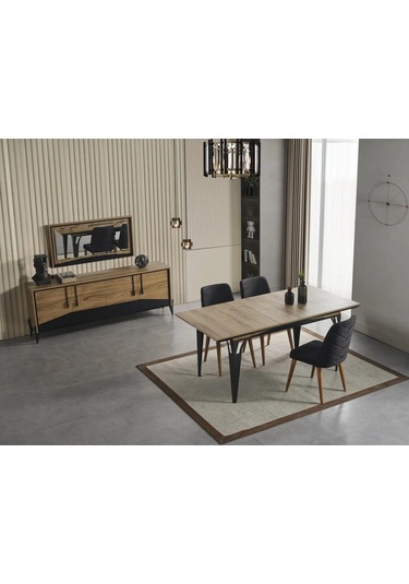 Ada Yemek Odası Takımı Yemek Masası + 4 Adet Sandalye Kahverengi