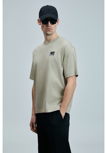Lufian 111020248 Mask Modern Grafik T- Shirt Erkek Tişort Bej