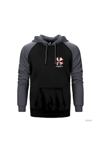 Resident Evil Umbrella Corp Gri Reglan Kol Kapşonlu Sweatshirt Gri
