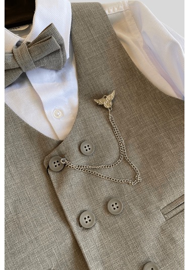 Zincir Çift Düğme Başak Erkek Çocuk Takım Elbise Gri Gri