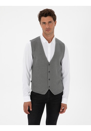 Pierre Cardin Erkek Gri Melanj Yelek Triko 50317313-vr086 Gri Melanj