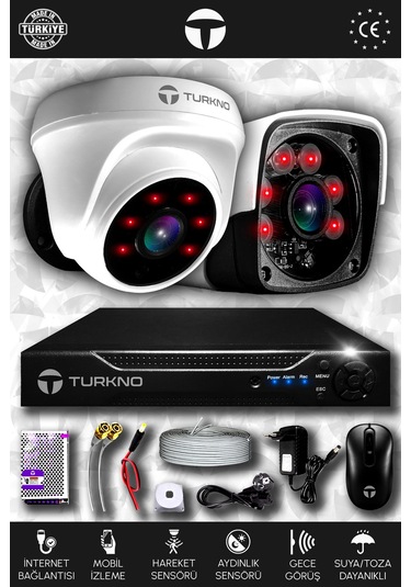 Turkno 2 Kameralı Pania 1 İç Kamera Set HDD'siz Full HD Gece Görüşlü Güvenlik Kamerası Sistemi