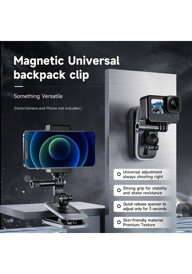 Teltree Telesın Manyetik Sırt Çantası Klipsi - 360 Ayarlanabilir Top Kolu, Gopro11 Ve Akıllı Telefonlar İçin Uyumlu Spor Kamerası Tutucu