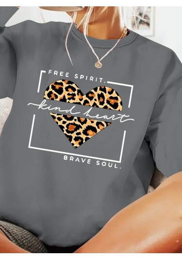 Reka Moda Kadın Uzun Kollu Bisiklet Yaka Desenli Viskon Iki Iplik Bluz Gri