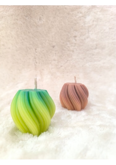 Dalga Desenli Dekoratif Mum, Tek Renk Yeşil