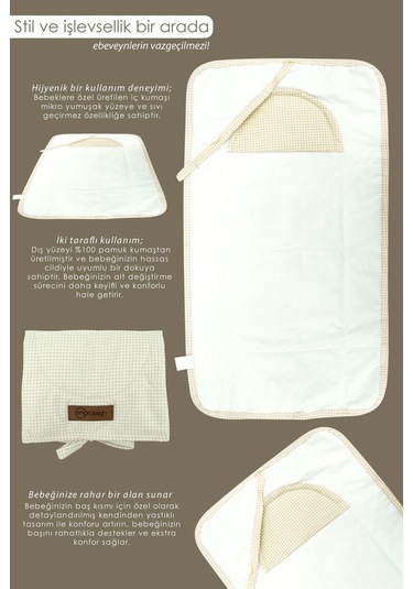 Mordesign Bebek Çanta Alt Açma Minderi Alt Değiştirme Pedi Taşınabilir Bakım Örtüsü Care Serisi, Kahve