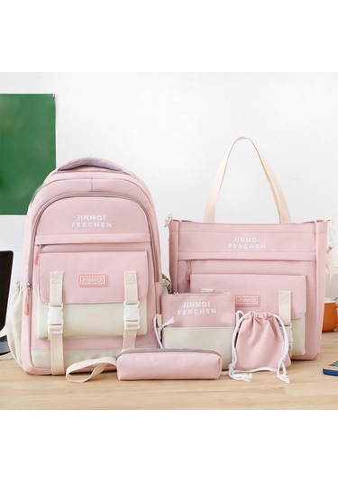 Suntek Okul Çantaları Set Tuval Sırt Çantası Kalem Çanta Pembe