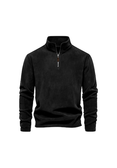 Erkekler İçin Yeni Sonbahar Ve Kış Stand-up Yakalı Yarım Fermuarlı Uzun Kollu Sweatshirt Siyah