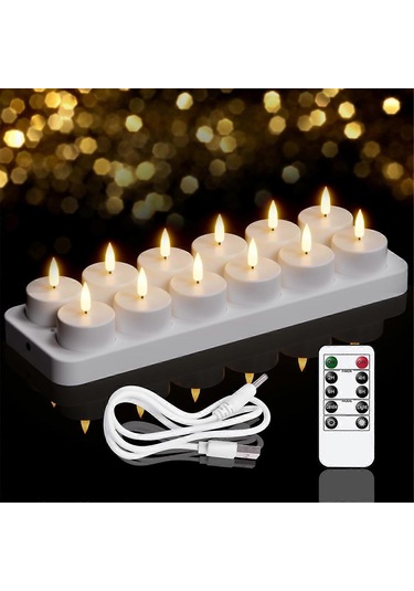 Şarj Edilebilir Isı Mumları, Uzaktan Kumandalı Ve Şarj Tabanlı 12 Adet Şarj Edilebilir Mum, Led Alevsiz Diğer