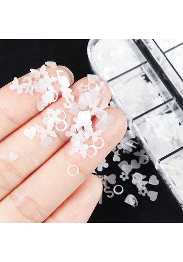 Parlak Beyaz Tırnak Süsleme Folyo Pulları Karışık Dizayn Kelebek Kalp Harfler Yıldızlar Nail Art