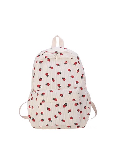 Geeksen Kuruşak Çilek Desenli Geniş Kabinli Çok Cepli Seyahat Sirt Çantasi Pembe Açik, 43x31x14cm Bej