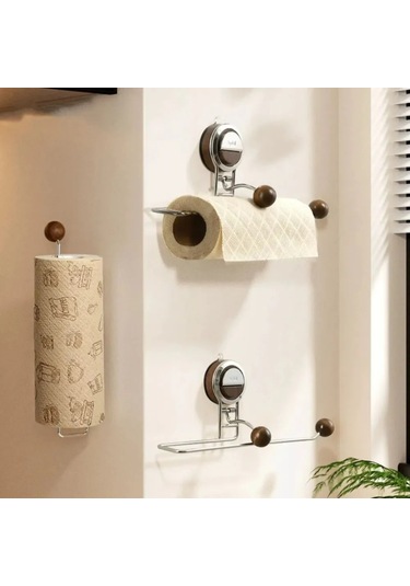 Wezone Kahverengi Paslanmaz Çelik Raylı Raflar - 29.8x9.3x13.9 Cm Ev Gereçleri Depolama Rafı Ahşap Rengi