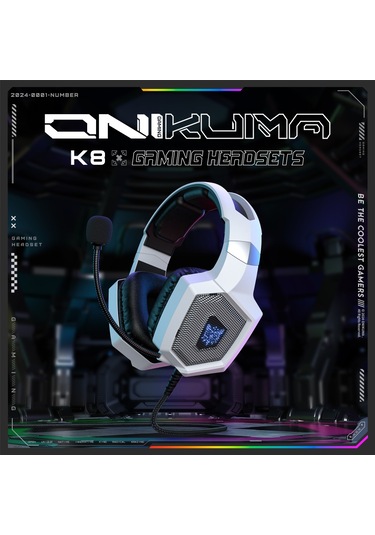 K8 Kablolu E-spor Oyuncu Kulaklığı 50mm Sürücü Ünitesi Bükülebilir Mikrofon Led Işık Efekti Beyaz