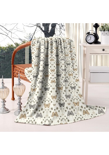 Kelebek Desenli 40x50 İnç Flanel Polar Battaniye, Yumuşak Ve Rahat-a16 Butterfly Monochrome Floral