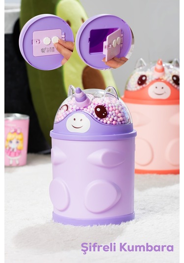 Porsima 044-1 Pvc Şifreli Kilitli Unicorn Kumbara Lila 11x18,5cm