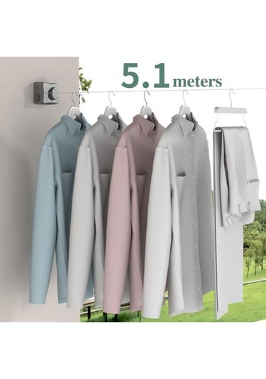 5.1m Duvara Monte Geri Çekilebilir Çamaşır İpi Ayarlanabilir Geri Çekilebilir Görünmez Ağır Hizmet Tipi Paslanmaz Çelik Tel İç Mekan Dış Mekan Balkon Çamaşır Çamaşır Kurutma Beyaz