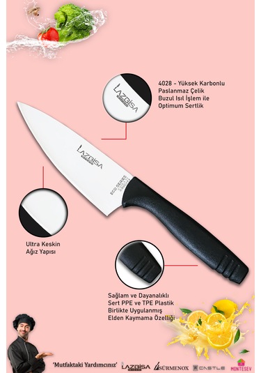 Eco Serisi Mutfak Bıçak Seti Et Sebze Börek 3 Lü Set Mft-1598 Siyah